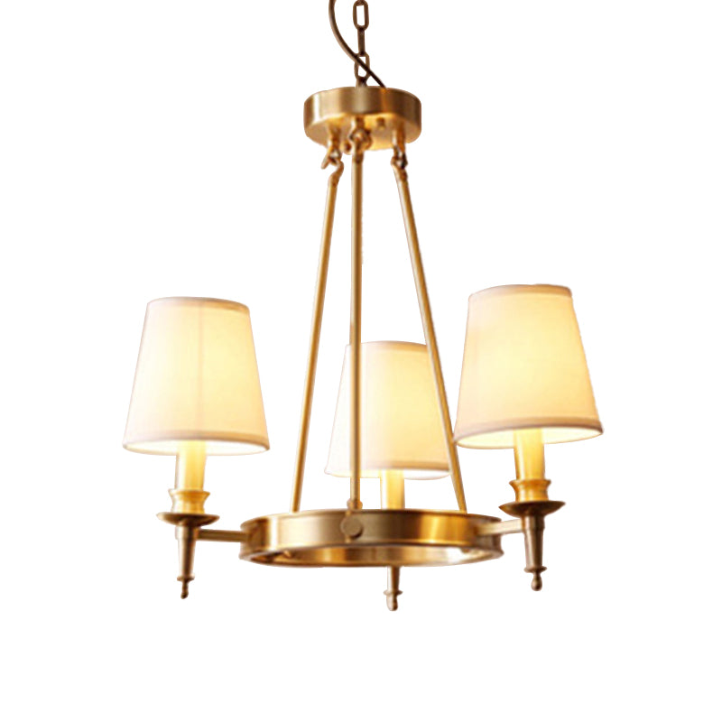 Gold Finish 3/6/8-Light Hanging Lamp Antiqued Fabric Cone Shade Chandelier Light Fixture Clearhalo 'Ceiling Lights' 'Chandeliers' Lighting' options 1982923