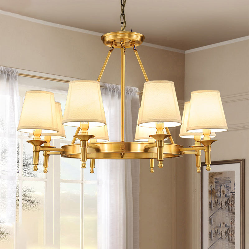 Cone Shade Living Room Pendant Light Traditional Fabric 3/6/8 Heads Gold Chandelier Lamp Clearhalo 'Ceiling Lights' 'Chandeliers' Lighting' options 1982927