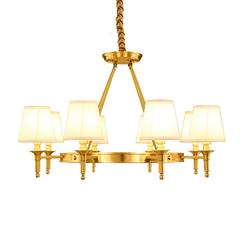 Cone Shade Living Room Pendant Light Traditional Fabric 3/6/8 Heads Gold Chandelier Lamp Clearhalo 'Ceiling Lights' 'Chandeliers' Lighting' options 1982928