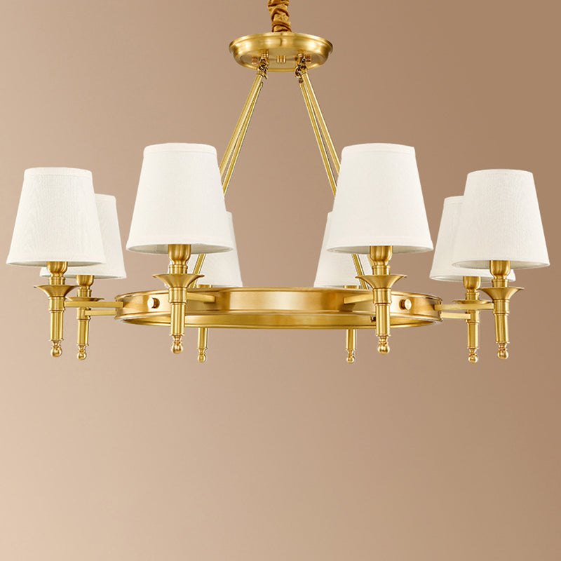 Cone Shade Living Room Pendant Light Traditional Fabric 3/6/8 Heads Gold Chandelier Lamp Clearhalo 'Ceiling Lights' 'Chandeliers' Lighting' options 1982930