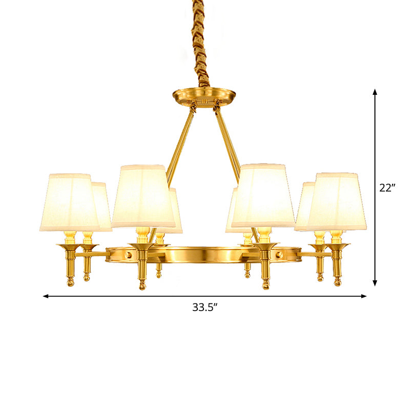 Cone Shade Living Room Pendant Light Traditional Fabric 3/6/8 Heads Gold Chandelier Lamp Clearhalo 'Ceiling Lights' 'Chandeliers' Lighting' options 1982931