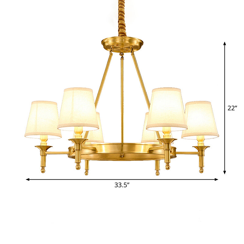 Cone Shade Living Room Pendant Light Traditional Fabric 3/6/8 Heads Gold Chandelier Lamp Clearhalo 'Ceiling Lights' 'Chandeliers' Lighting' options 1982935