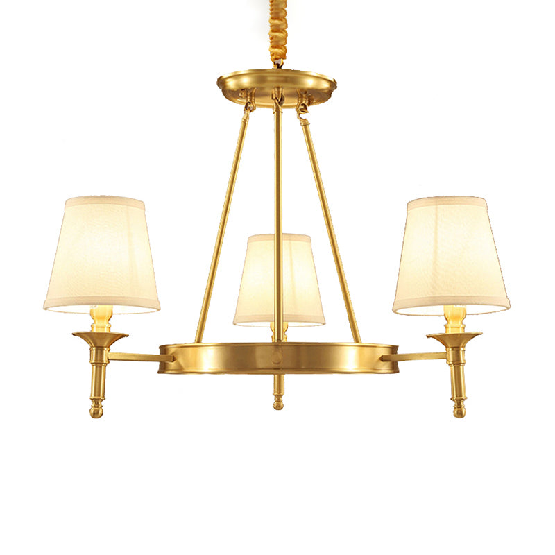 Cone Shade Living Room Pendant Light Traditional Fabric 3/6/8 Heads Gold Chandelier Lamp Clearhalo 'Ceiling Lights' 'Chandeliers' Lighting' options 1982936