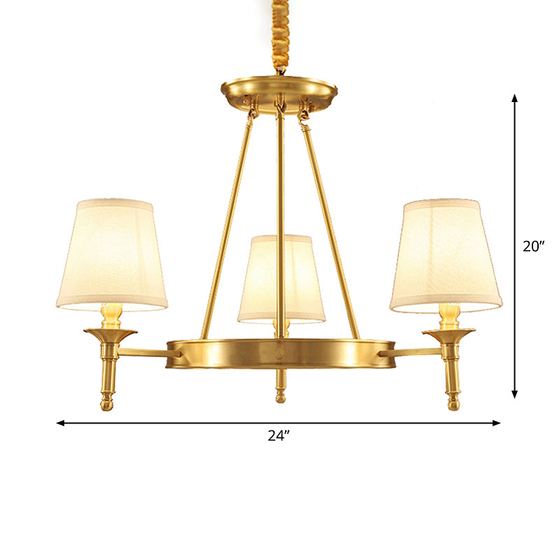 Cone Shade Living Room Pendant Light Traditional Fabric 3/6/8 Heads Gold Chandelier Lamp Clearhalo 'Ceiling Lights' 'Chandeliers' Lighting' options 1982939