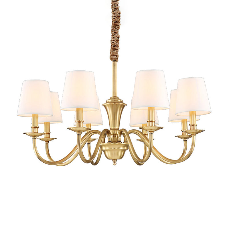 Gold 6/8-Light Hanging Chandelier Colonial Style Fabric Conical Suspension Pendant Light Clearhalo 'Ceiling Lights' 'Chandeliers' Lighting' options 1982940