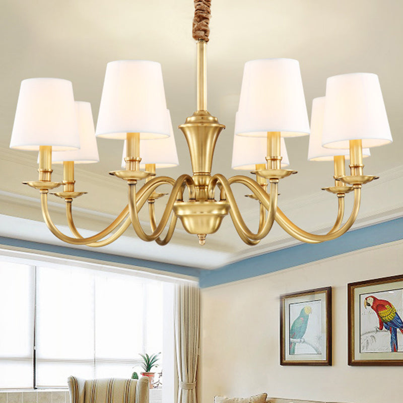 Gold 6/8-Light Hanging Chandelier Colonial Style Fabric Conical Suspension Pendant Light Clearhalo 'Ceiling Lights' 'Chandeliers' Lighting' options 1982941