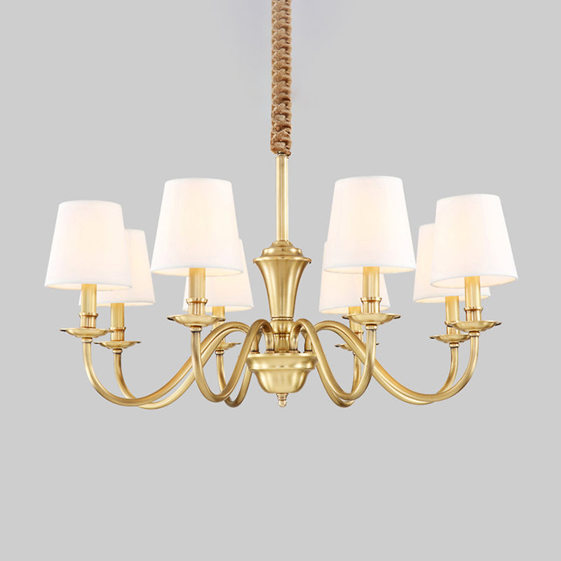 Gold 6/8-Light Hanging Chandelier Colonial Style Fabric Conical Suspension Pendant Light Clearhalo 'Ceiling Lights' 'Chandeliers' Lighting' options 1982942