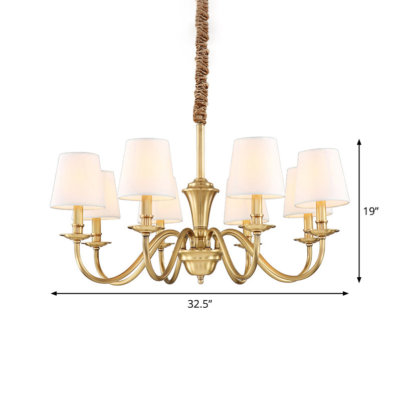 Gold 6/8-Light Hanging Chandelier Colonial Style Fabric Conical Suspension Pendant Light Clearhalo 'Ceiling Lights' 'Chandeliers' Lighting' options 1982943