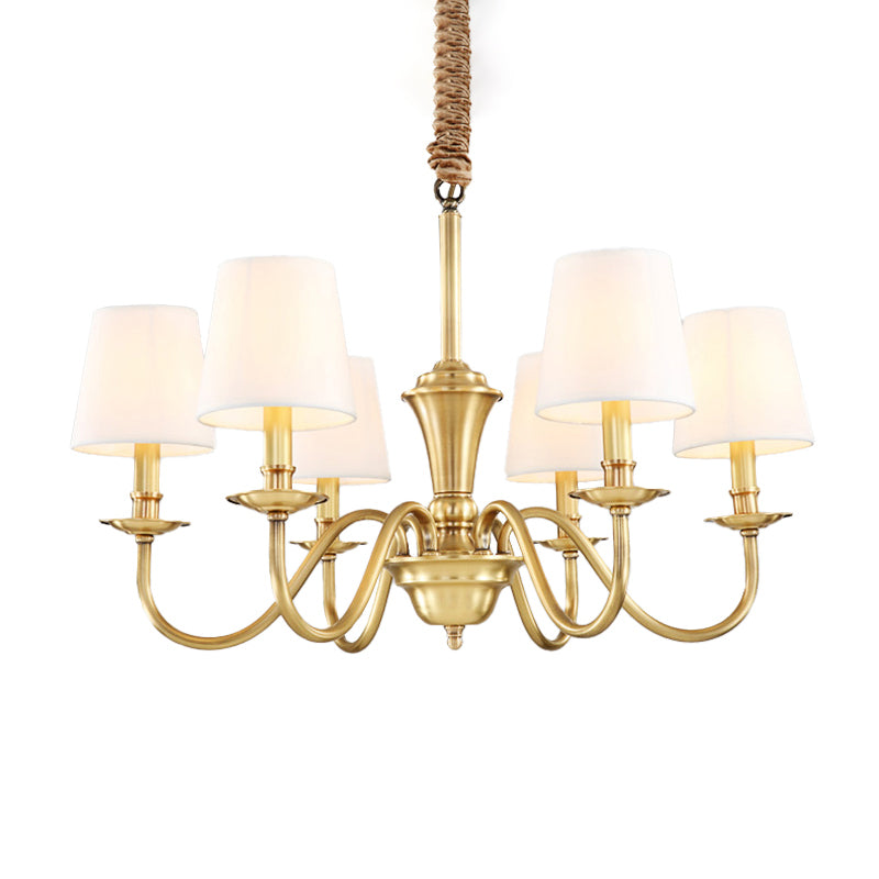 Gold 6/8-Light Hanging Chandelier Colonial Style Fabric Conical Suspension Pendant Light Clearhalo 'Ceiling Lights' 'Chandeliers' Lighting' options 1982945