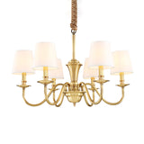 Gold 6/8-Light Hanging Chandelier Colonial Style Fabric Conical Suspension Pendant Light Clearhalo 'Ceiling Lights' 'Chandeliers' Lighting' options 1982945