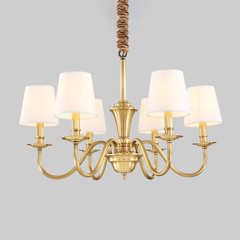 Gold 6/8-Light Hanging Chandelier Colonial Style Fabric Conical Suspension Pendant Light Clearhalo 'Ceiling Lights' 'Chandeliers' Lighting' options 1982946