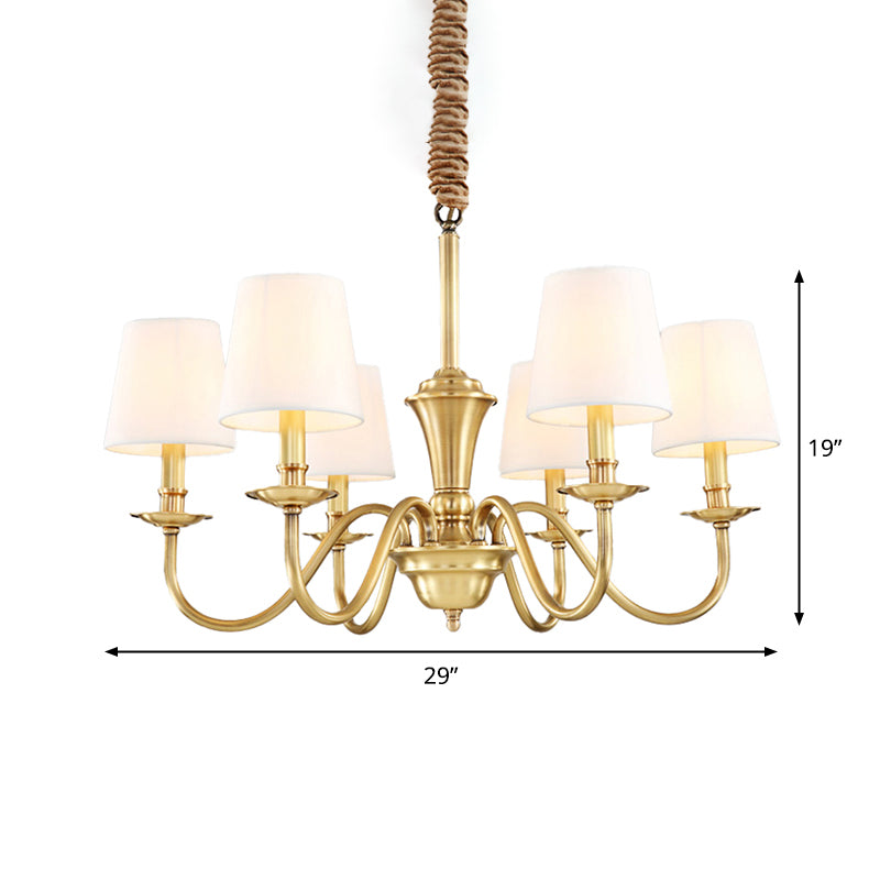 Gold 6/8-Light Hanging Chandelier Colonial Style Fabric Conical Suspension Pendant Light Clearhalo 'Ceiling Lights' 'Chandeliers' Lighting' options 1982947