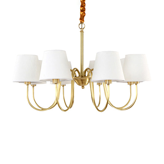 3/6/8 Lights Swooping Curve Chandelier Traditional Gold Metal Pendant Lamp with Tapered Fabric Shade Clearhalo 'Ceiling Lights' 'Chandeliers' Lighting' options 1982967