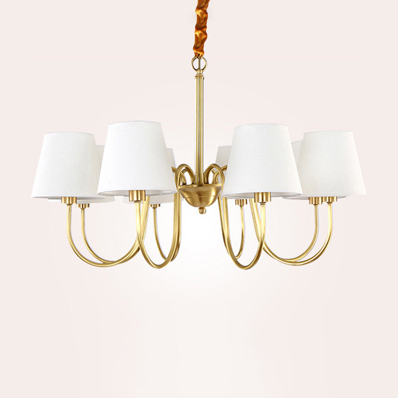 3/6/8 Lights Swooping Curve Chandelier Traditional Gold Metal Pendant Lamp with Tapered Fabric Shade Clearhalo 'Ceiling Lights' 'Chandeliers' Lighting' options 1982968