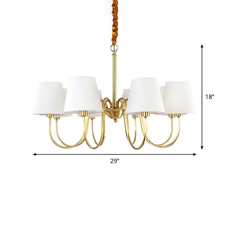 3/6/8 Lights Swooping Curve Chandelier Traditional Gold Metal Pendant Lamp with Tapered Fabric Shade Clearhalo 'Ceiling Lights' 'Chandeliers' Lighting' options 1982969