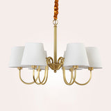 3/6/8 Lights Swooping Curve Chandelier Traditional Gold Metal Pendant Lamp with Tapered Fabric Shade Clearhalo 'Ceiling Lights' 'Chandeliers' Lighting' options 1982974