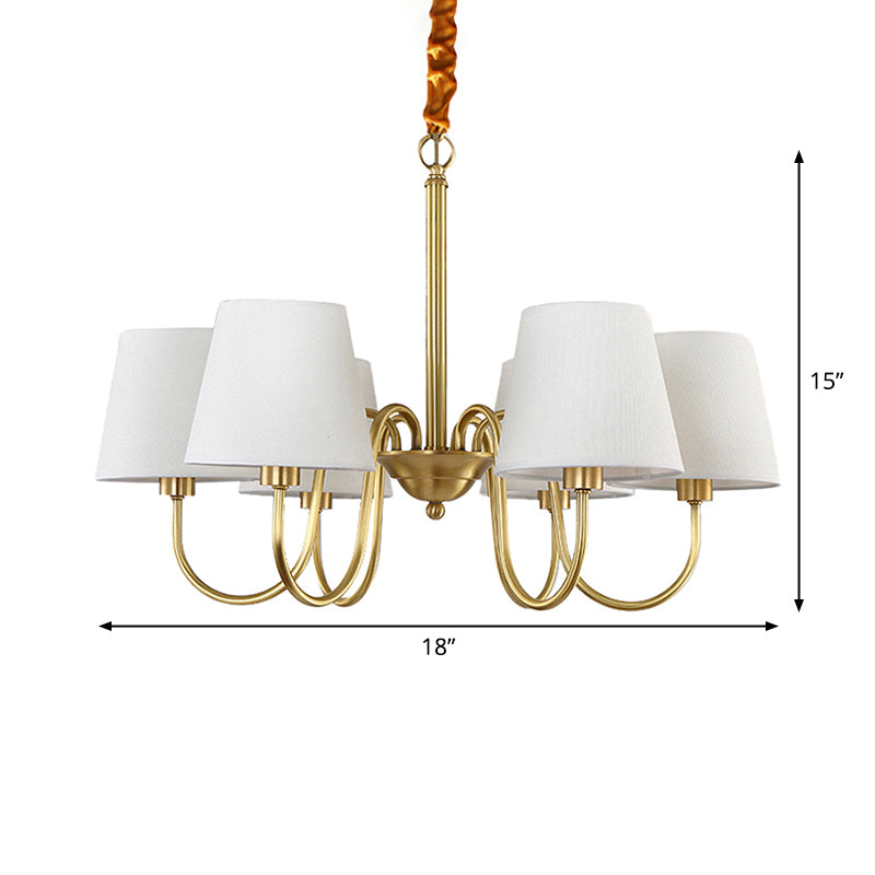 3/6/8 Lights Swooping Curve Chandelier Traditional Gold Metal Pendant Lamp with Tapered Fabric Shade Clearhalo 'Ceiling Lights' 'Chandeliers' Lighting' options 1982975