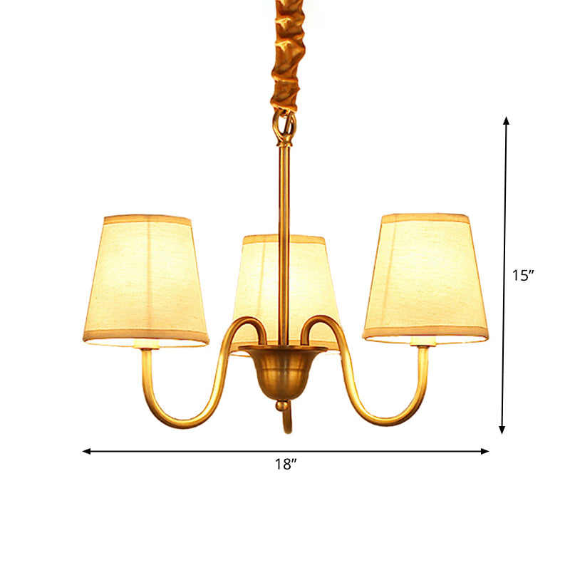 3/6/8 Lights Swooping Curve Chandelier Traditional Gold Metal Pendant Lamp with Tapered Fabric Shade Clearhalo 'Ceiling Lights' 'Chandeliers' Lighting' options 1982979