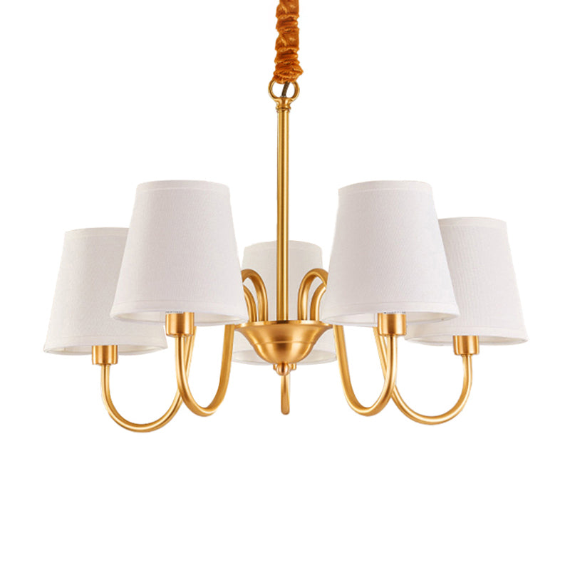 Conical Living Room Hanging Lamp Traditional Fabric 5/6/8-Light Gold Chandelier with Swoop Arm Clearhalo 'Ceiling Lights' 'Chandeliers' Lighting' options 1982985