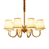 Conical Living Room Hanging Lamp Traditional Fabric 5/6/8-Light Gold Chandelier with Swoop Arm Clearhalo 'Ceiling Lights' 'Chandeliers' Lighting' options 1982990