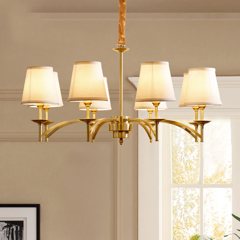 6/8/10-Bulb Ceiling Chandelier Traditional Tapered Fabric Suspension Pendant Light in Gold Clearhalo 'Ceiling Lights' 'Chandeliers' Lighting' options 1983011