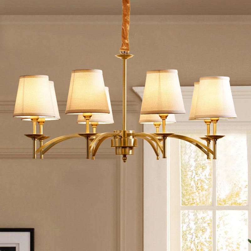 6/8/10-Bulb Ceiling Chandelier Traditional Tapered Fabric Suspension Pendant Light in Gold Clearhalo 'Ceiling Lights' 'Chandeliers' Lighting' options 1983012