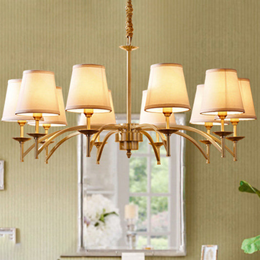 6/8/10-Bulb Ceiling Chandelier Traditional Tapered Fabric Suspension Pendant Light in Gold Clearhalo 'Ceiling Lights' 'Chandeliers' Lighting' options 1983015