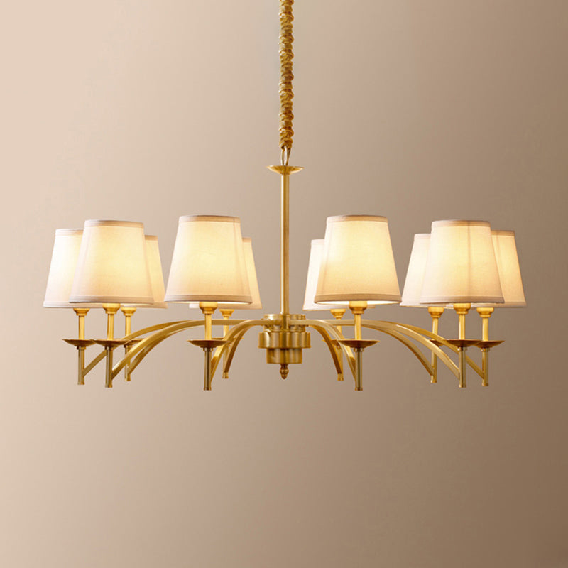 6/8/10-Bulb Ceiling Chandelier Traditional Tapered Fabric Suspension Pendant Light in Gold Clearhalo 'Ceiling Lights' 'Chandeliers' Lighting' options 1983017