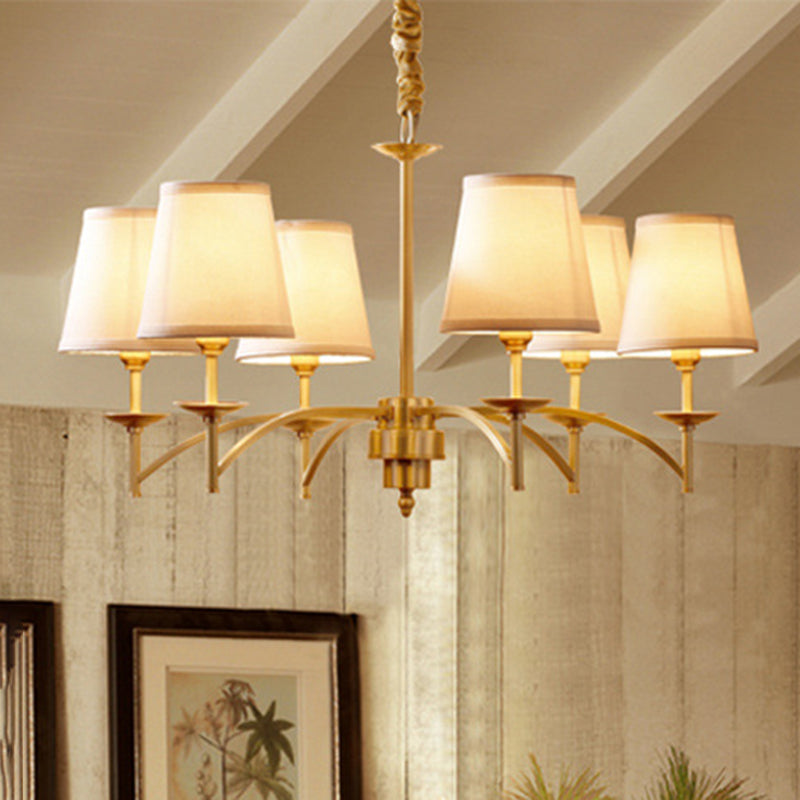 6/8/10-Bulb Ceiling Chandelier Traditional Tapered Fabric Suspension Pendant Light in Gold Clearhalo 'Ceiling Lights' 'Chandeliers' Lighting' options 1983019