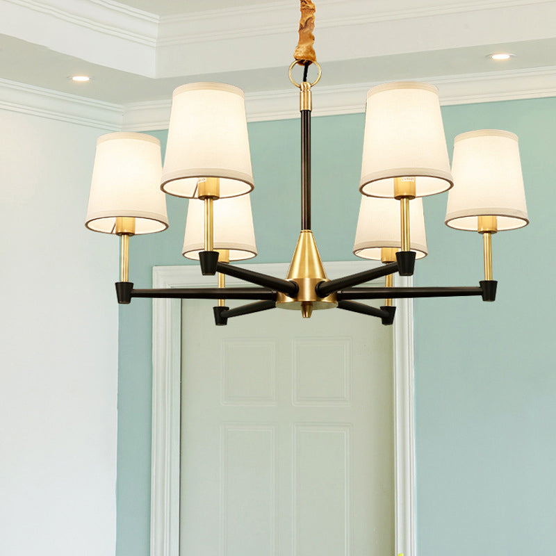 Conic Bedroom Ceiling Hang Light Fabric/White Glass 6/8-Light Modern Chandelier in Black and Gold 6 Black Fabric Clearhalo 'Ceiling Lights' 'Chandeliers' 'Modern Chandeliers' 'Modern' Lighting' 1983045