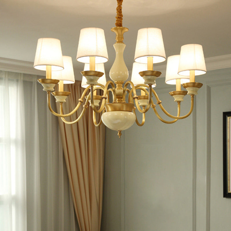 Ceramics Candelabra Chandelier Countryside 3/6/8-Bulb Bedroom Pendant Lamp with Cone Fabric Shade Clearhalo 'Ceiling Lights' 'Chandeliers' Lighting' options 1983060