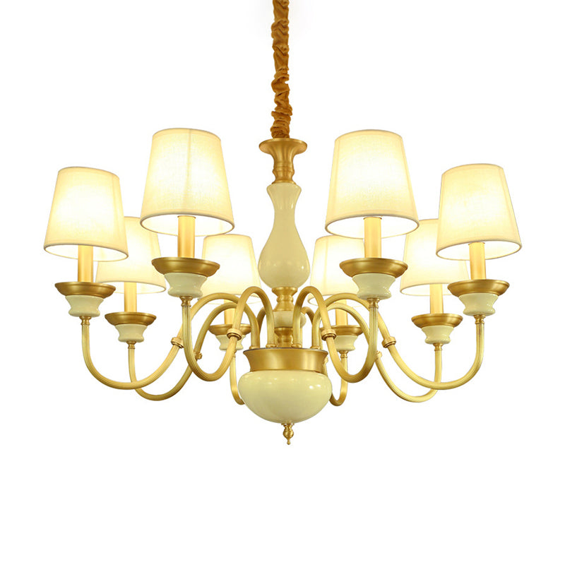 Ceramics Candelabra Chandelier Countryside 3/6/8-Bulb Bedroom Pendant Lamp with Cone Fabric Shade Clearhalo 'Ceiling Lights' 'Chandeliers' Lighting' options 1983062