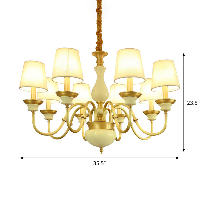 Ceramics Candelabra Chandelier Countryside 3/6/8-Bulb Bedroom Pendant Lamp with Cone Fabric Shade Clearhalo 'Ceiling Lights' 'Chandeliers' Lighting' options 1983063