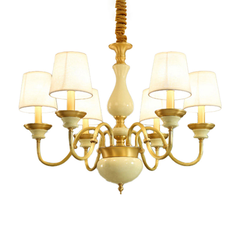 Ceramics Candelabra Chandelier Countryside 3/6/8-Bulb Bedroom Pendant Lamp with Cone Fabric Shade Clearhalo 'Ceiling Lights' 'Chandeliers' Lighting' options 1983065