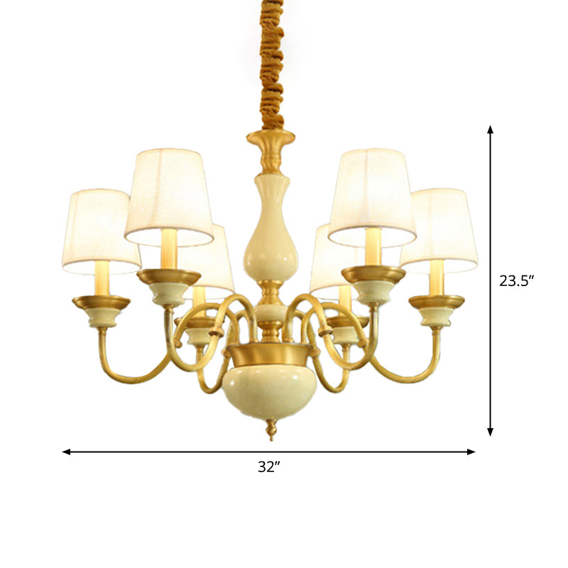 Ceramics Candelabra Chandelier Countryside 3/6/8-Bulb Bedroom Pendant Lamp with Cone Fabric Shade Clearhalo 'Ceiling Lights' 'Chandeliers' Lighting' options 1983066