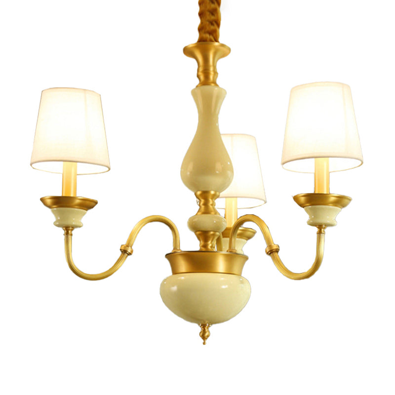 Ceramics Candelabra Chandelier Countryside 3/6/8-Bulb Bedroom Pendant Lamp with Cone Fabric Shade Clearhalo 'Ceiling Lights' 'Chandeliers' Lighting' options 1983068