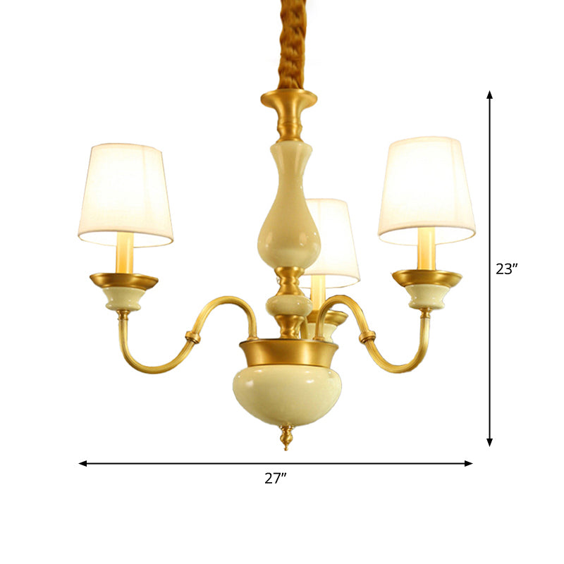 Ceramics Candelabra Chandelier Countryside 3/6/8-Bulb Bedroom Pendant Lamp with Cone Fabric Shade Clearhalo 'Ceiling Lights' 'Chandeliers' Lighting' options 1983069