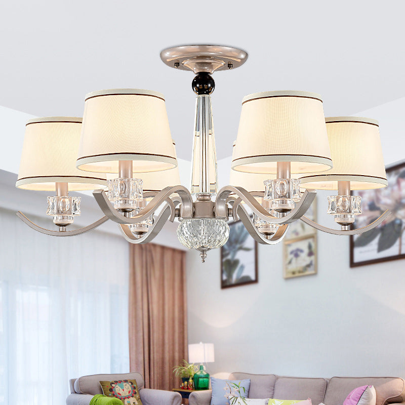 Fabric White Chandelier Tapered 3/6/8-Bulb Country Style Ceiling Pendant Light for Living Room Clearhalo 'Ceiling Lights' 'Chandeliers' Lighting' options 1983104