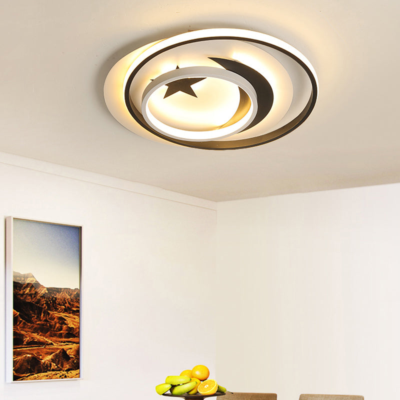 Kids Ring LED Flush Mount Light with Star Crescent Acrylic White Ceiling Fixture for Balcony White Warm Clearhalo 'Ceiling Lights' 'Close To Ceiling Lights' 'Close to ceiling' 'Flush mount' Lighting' 198311