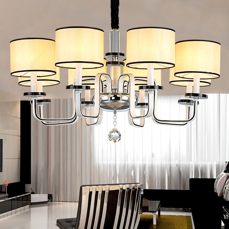 4/6/8 Heads Ceiling Chandelier Modern Living Room Suspension Pendant with Round Fabric Shade in White Clearhalo 'Ceiling Lights' 'Chandeliers' Lighting' options 1983114