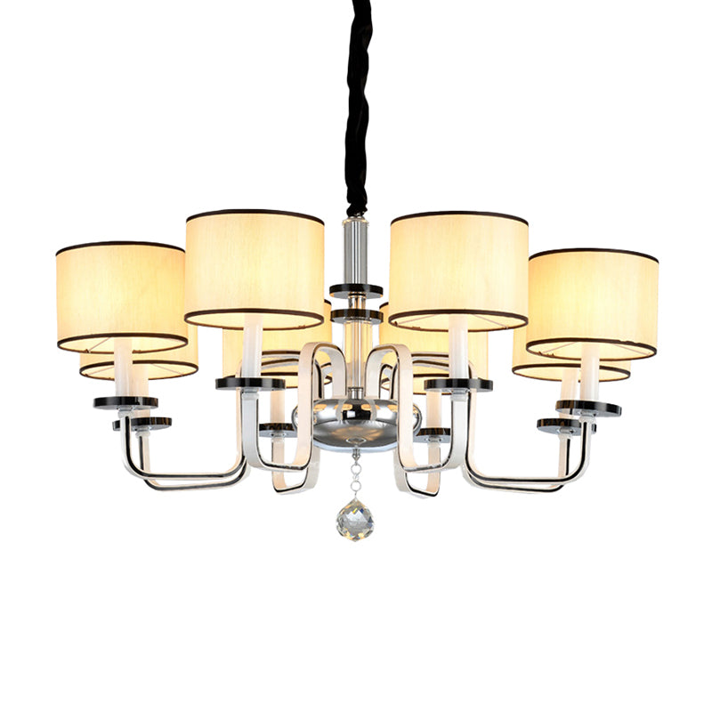 4/6/8 Heads Ceiling Chandelier Modern Living Room Suspension Pendant with Round Fabric Shade in White Clearhalo 'Ceiling Lights' 'Chandeliers' Lighting' options 1983115