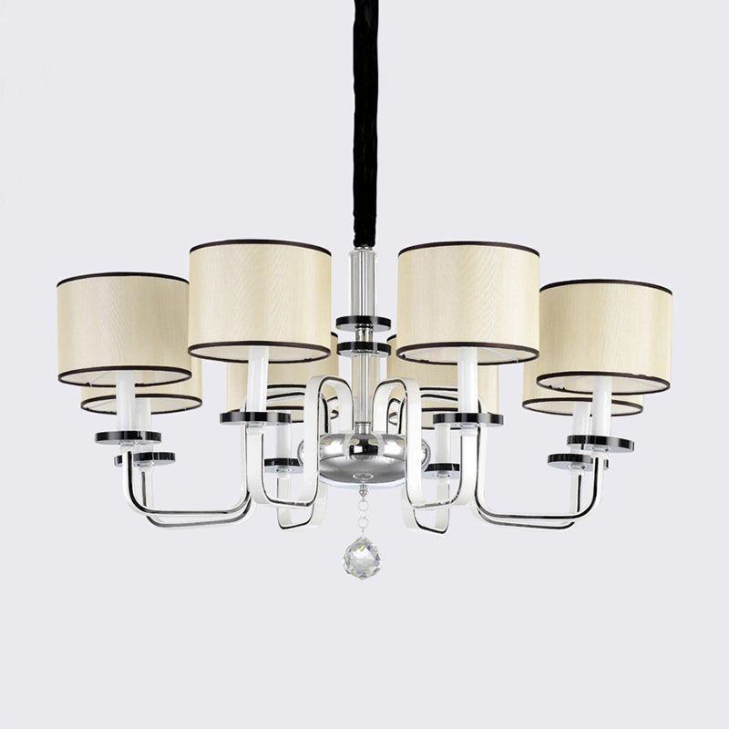 4/6/8 Heads Ceiling Chandelier Modern Living Room Suspension Pendant with Round Fabric Shade in White Clearhalo 'Ceiling Lights' 'Chandeliers' Lighting' options 1983116