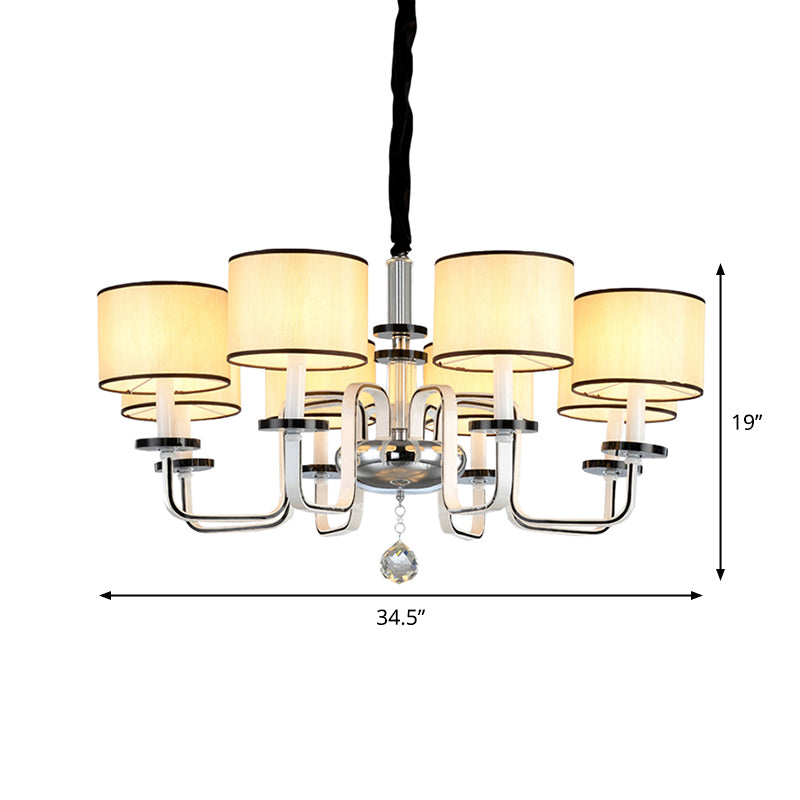 4/6/8 Heads Ceiling Chandelier Modern Living Room Suspension Pendant with Round Fabric Shade in White Clearhalo 'Ceiling Lights' 'Chandeliers' Lighting' options 1983117