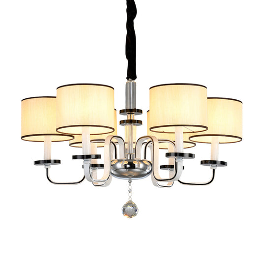 4/6/8 Heads Ceiling Chandelier Modern Living Room Suspension Pendant with Round Fabric Shade in White Clearhalo 'Ceiling Lights' 'Chandeliers' Lighting' options 1983119