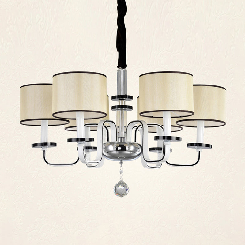 4/6/8 Heads Ceiling Chandelier Modern Living Room Suspension Pendant with Round Fabric Shade in White Clearhalo 'Ceiling Lights' 'Chandeliers' Lighting' options 1983120