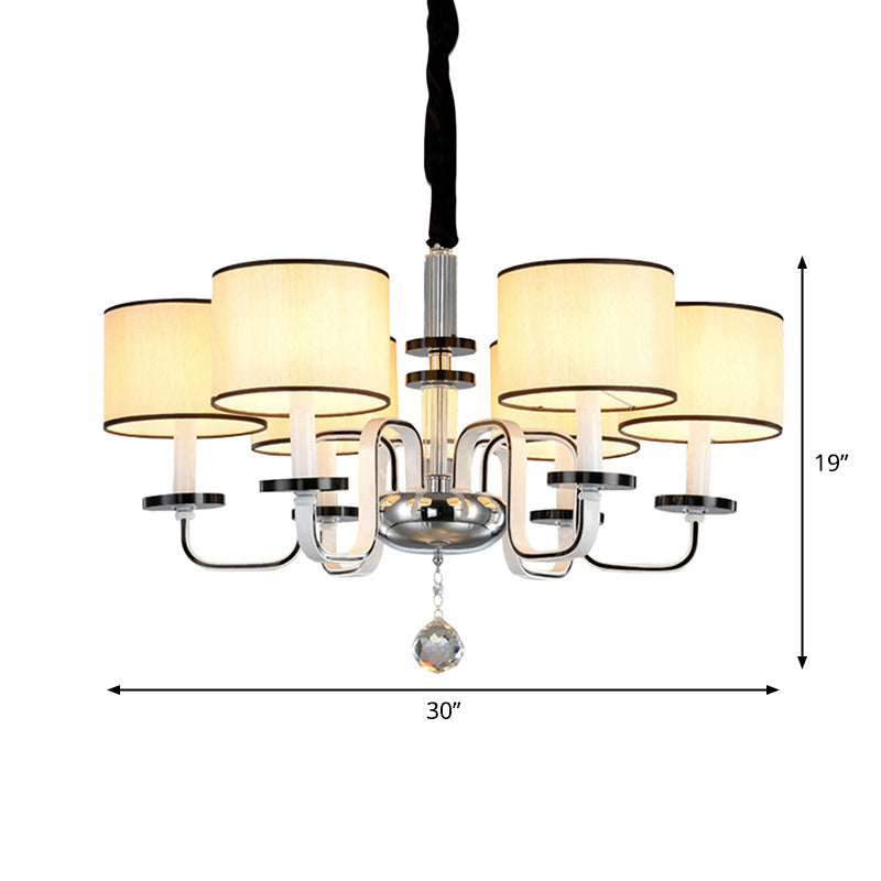 4/6/8 Heads Ceiling Chandelier Modern Living Room Suspension Pendant with Round Fabric Shade in White Clearhalo 'Ceiling Lights' 'Chandeliers' Lighting' options 1983121