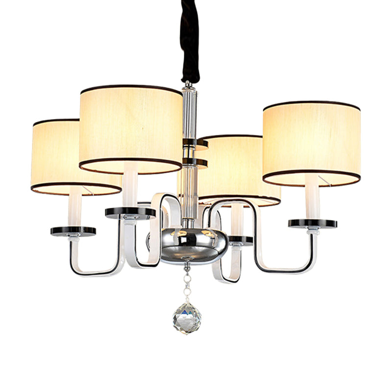 4/6/8 Heads Ceiling Chandelier Modern Living Room Suspension Pendant with Round Fabric Shade in White Clearhalo 'Ceiling Lights' 'Chandeliers' Lighting' options 1983122