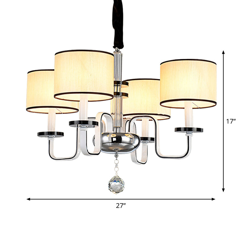 4/6/8 Heads Ceiling Chandelier Modern Living Room Suspension Pendant with Round Fabric Shade in White Clearhalo 'Ceiling Lights' 'Chandeliers' Lighting' options 1983124