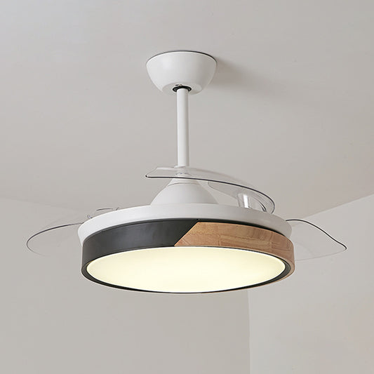4-Blade Modernist LED Semi Flush Patchwork Round 20" Wide Ceiling Fan Light Fixture with Acrylic Shade Clearhalo 'Ceiling Fans with Lights' 'Ceiling Fans' 'Modern Ceiling Fans' 'Modern' Lighting' 1983126