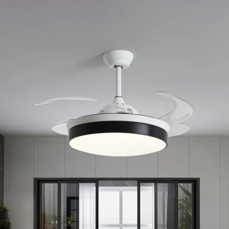 4-Blade Nordic Drum LED Semi Flush Ceiling Light Acrylic Living Room Hanging Fan Lamp, 20" Wide Clearhalo 'Ceiling Fans with Lights' 'Ceiling Fans' 'Modern Ceiling Fans' 'Modern' Lighting' 1983143